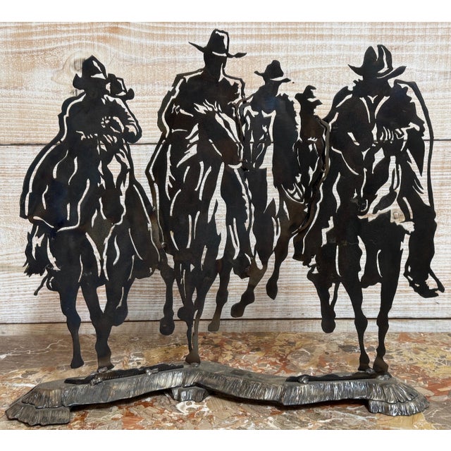 Riders on the Storm — Modern Cut Steel Western Cowboy Sculpture For Sale - Image 15 of 16