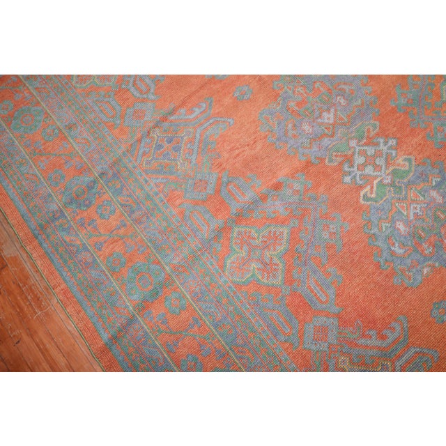 Salmon Bright Coral Antique Oushak Rug, 11'4'' X 14'1'' For Sale - Image 8 of 18