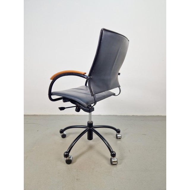 Vintage Thonet S73 leather office chair by Josef Gorica, 1990 Recliner This Thonet S 73 with light beech armrests and...