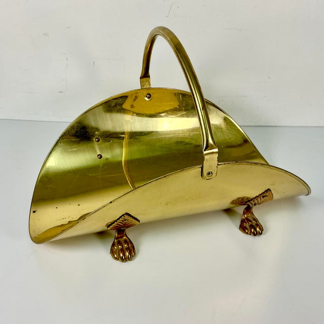 American Mid-Century Arts & Crafts Americana Federal Brass & Bronze Paw Footed Firewood Holder For Sale - Image 3 of 11