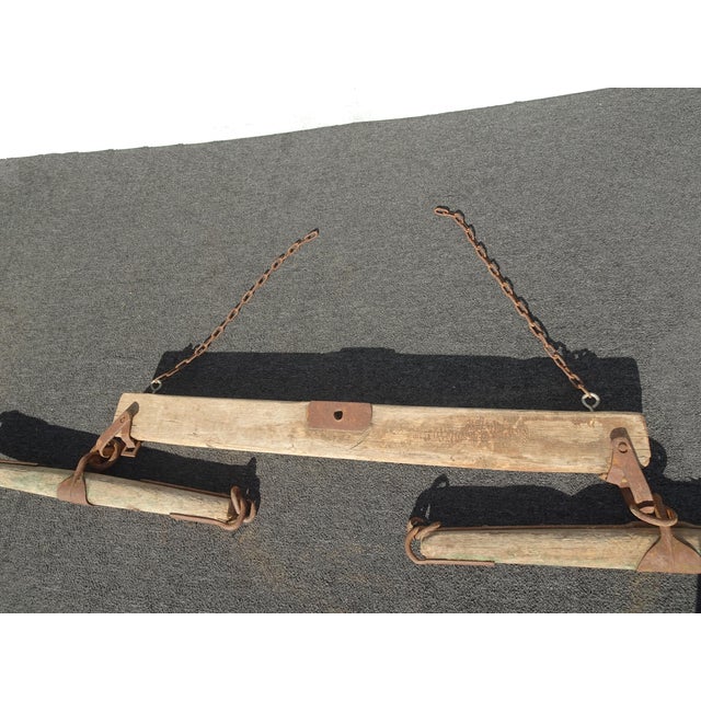 Antique Hand Forged Ox Yoke Primitive Western Farm Tool W Iron Rings Room Decor For Sale - Image 9 of 18