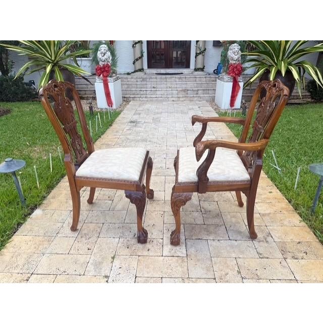 Set of 8 Hand-Carved Phoenix Back Chippendale Dining Chairs — Mahogany, Ball & Claw — Mid Century Revival For Sale - Image 10 of 17