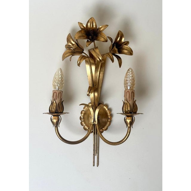 Italian Hollywood Regency Gilt Lily Sconces by Passeri, 1980s, Set of 2 For Sale - Image 8 of 14