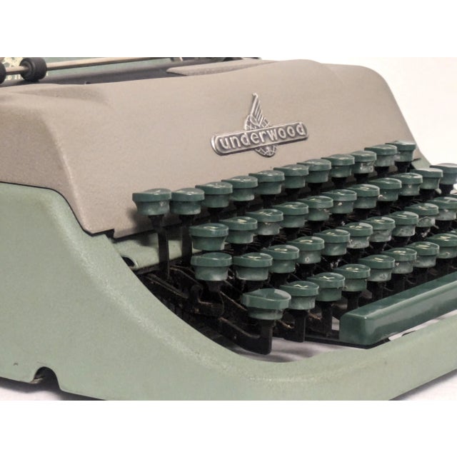 Metal Mid-Century Jewell Underwood Typewriter in Green For Sale - Image 7 of 12