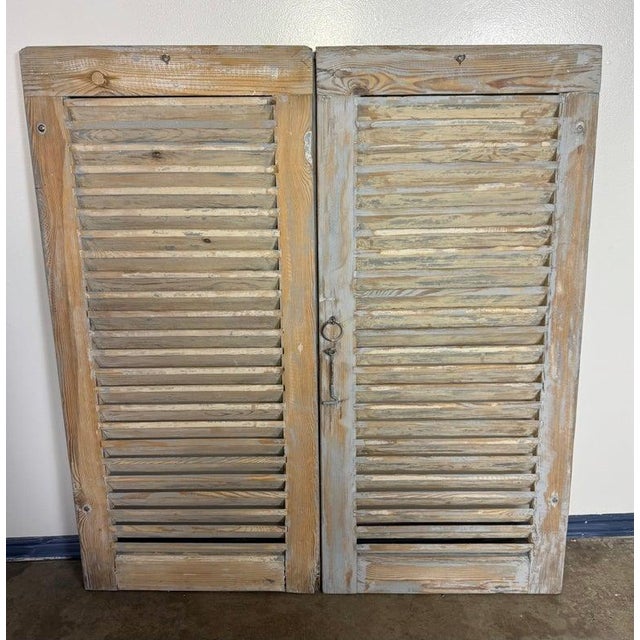 Wood 19th Century Antique French Provincial Distressed Wood Shutters, Pair For Sale - Image 7 of 15