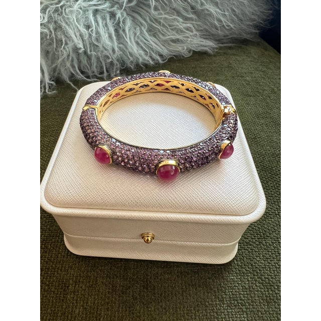 Bochic “Capri” Red Ruby & Multi Color Sapphires Bangle Set In 18K Gold & Silver Natural Blue Sapphire Natural Yellow...