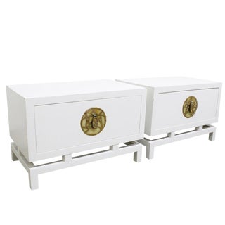 Pair of Lacquered Nightstands/Side Tables by Frank Kyle, Pepe Mendoza Hardware For Sale