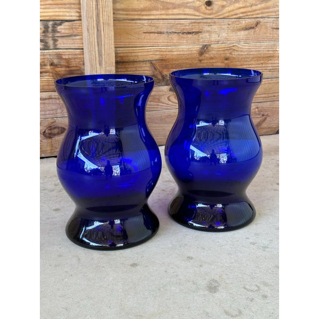 Vintage Hand Blown Cobalt Blue Vases-Pair For Sale - Image 11 of 11