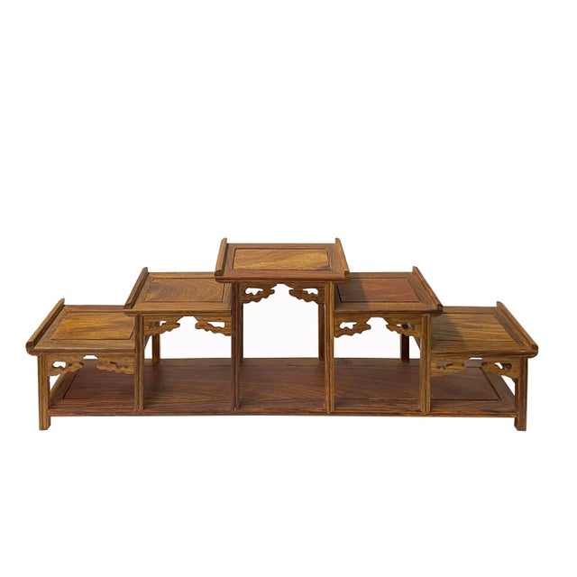 This is an oriental small tabletop curio display stand/easel with light brown color. Dimensions: w23.25" x d4.5"x h8" (...