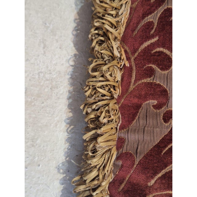1980s Pair of Vintage Feather-Filled Damask Chair Cushions With Fringe Trim For Sale - Image 5 of 7