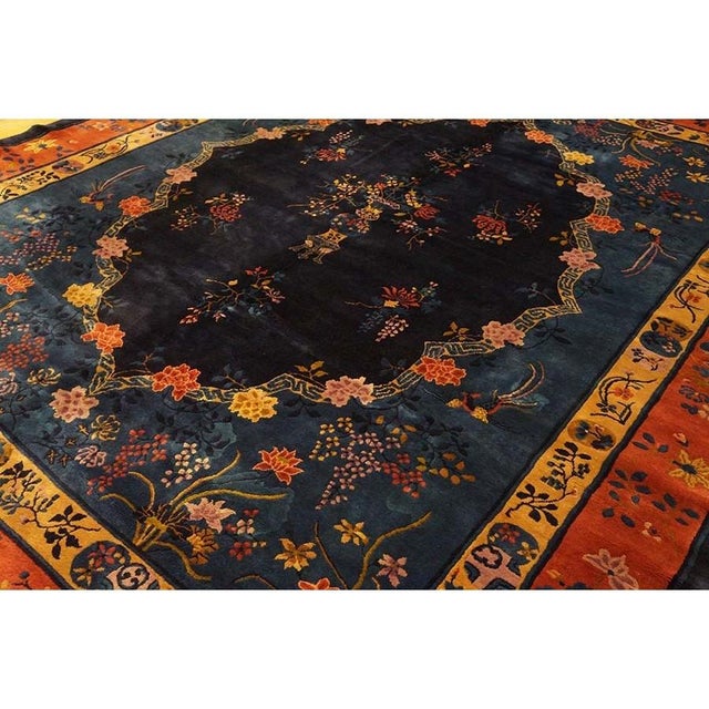 1900s Traditional Chinese Vase Navy Blue Field Antique Peking Room Size Wool Rug For Sale In New York - Image 6 of 6