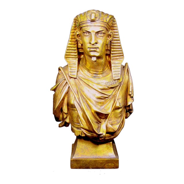 1990s Gilded Egyptian Pharaoh Bust For Sale
