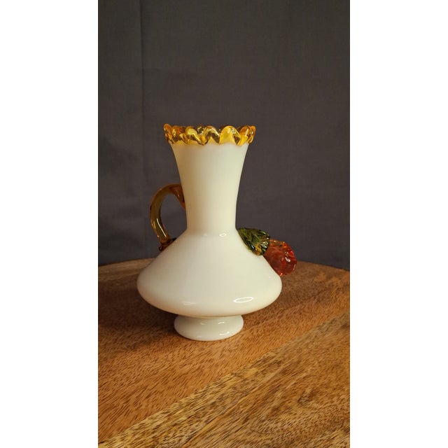 Antique Stevens & Williams Uranium Custard Glass Vase Applied Fruit Cherries 5" C. 1880 For Sale - Image 10 of 18