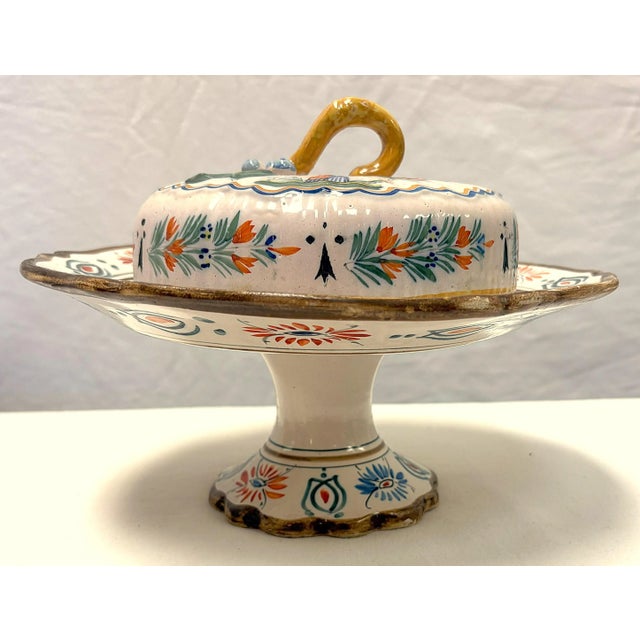 Precious collectible Henriot Quimper pottery piece from the 1940's. The lidded pedestal dish is handmade and hand painted...
