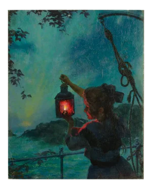 Otto Toaspern (American 1863-1940) Girl With Lantern, Oil on Canvas.