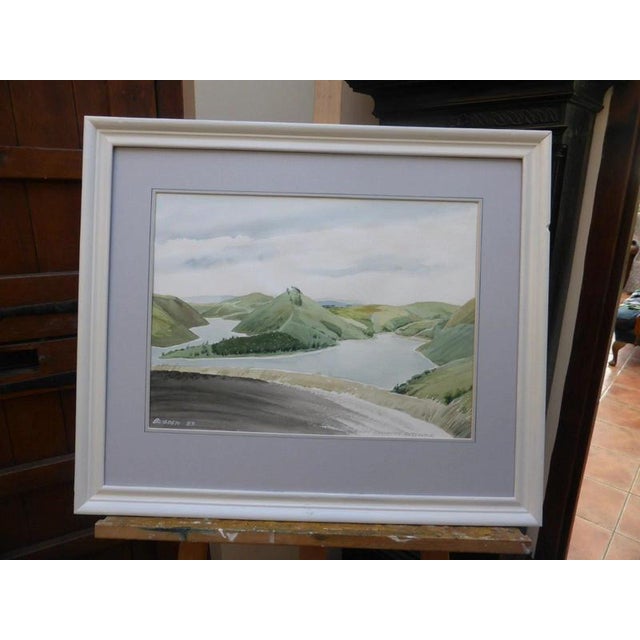 Glass R. Bugden, Llyn Clywedog Reservoir, 1983, Watercolor on Paper, Framed For Sale - Image 7 of 7
