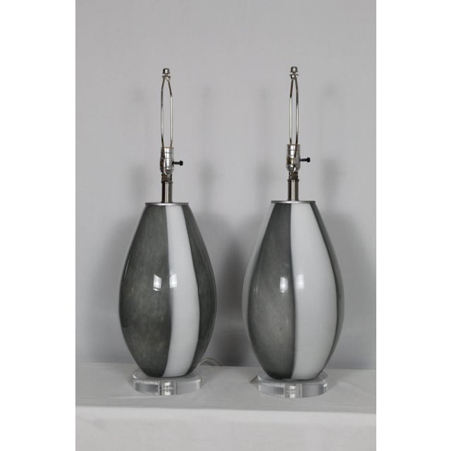Dove Gray 1960s Organic Shape Murano Glass Table Lamps - a Pair For Sale - Image 8 of 10