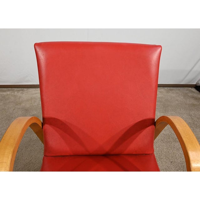 Red Bow Wood Armchair attributed to Hugues Steiner, 1950s For Sale - Image 8 of 16