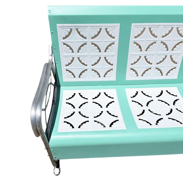 1950s Woodard Style 3 Seat Steel & Aluminum Scrolling Garden Sofa Bench For Sale - Image 9 of 11