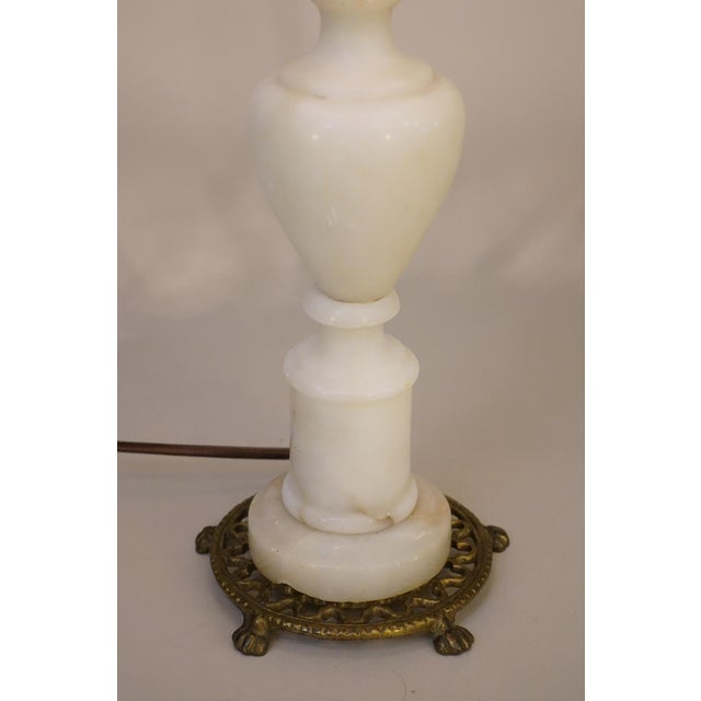 Antique White Victorian Hurricane Urchin Glass Ball Dome Shade Brass Marble Table Lamp 1920's For Sale - Image 8 of 12