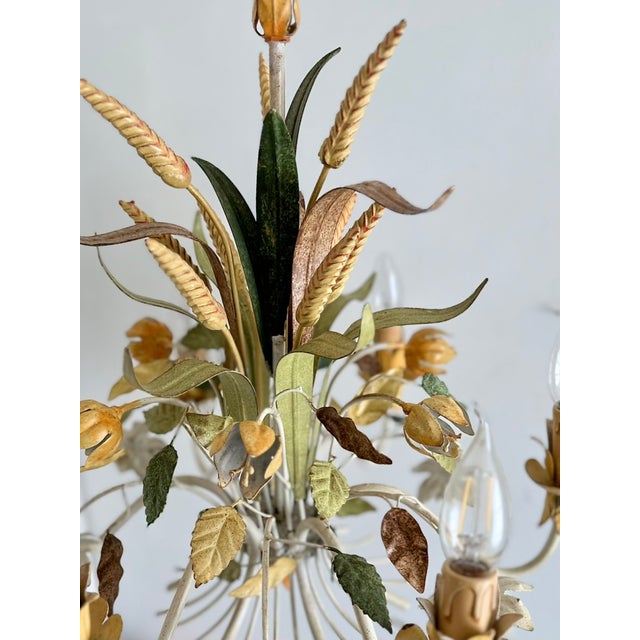 French Floral and Wheat Tole 6-Light Chandelier from Sofidis FlorArt, Late 20th Century For Sale - Image 9 of 18