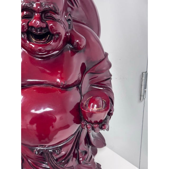 Circa 1990's Large Red Resin Happy Lucky Laughing Buddha For Sale - Image 4 of 12