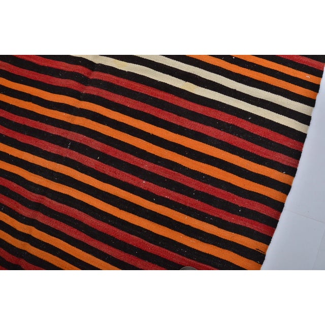 Vintage Mid-Century Turkish Striped Kilim Runner Rug in Orange, Red & Cream For Sale In Phoenix - Image 6 of 14