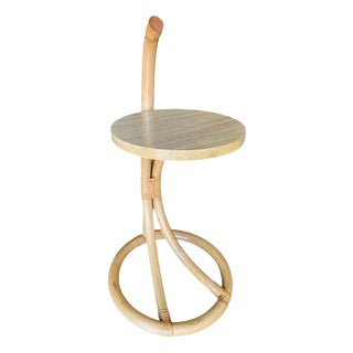 Restored Rare Portable Rattan Side Table Drink Shelf Stand W/ Handle, 2 Available For Sale