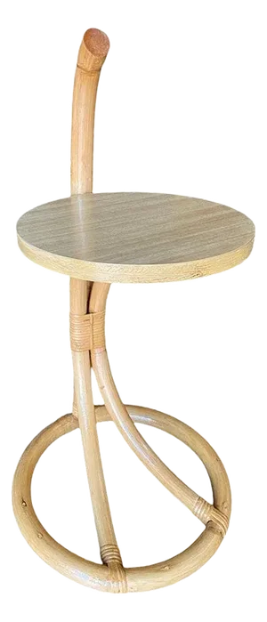 Restored Rare Portable Rattan Side Table Drink Shelf Stand W/ Handle, 2 Available