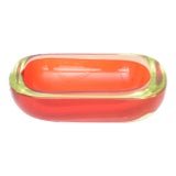 Vintage Murano Flavio Poli Red and Yellow Uranium Sommerso Glass Oblong Bowl Rare For Sale