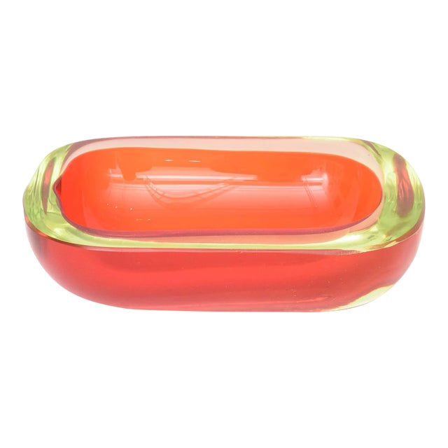 Vintage Murano Flavio Poli Red and Yellow Uranium Sommerso Glass Oblong Bowl Rare For Sale