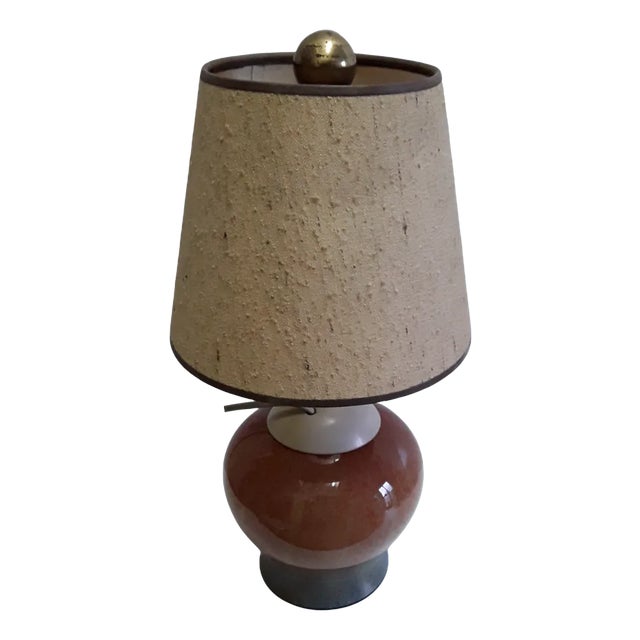 Mid-Century Table Lamp with Red-Blue Patterned & Inside Illuminated Glass Foot, 1950s For Sale