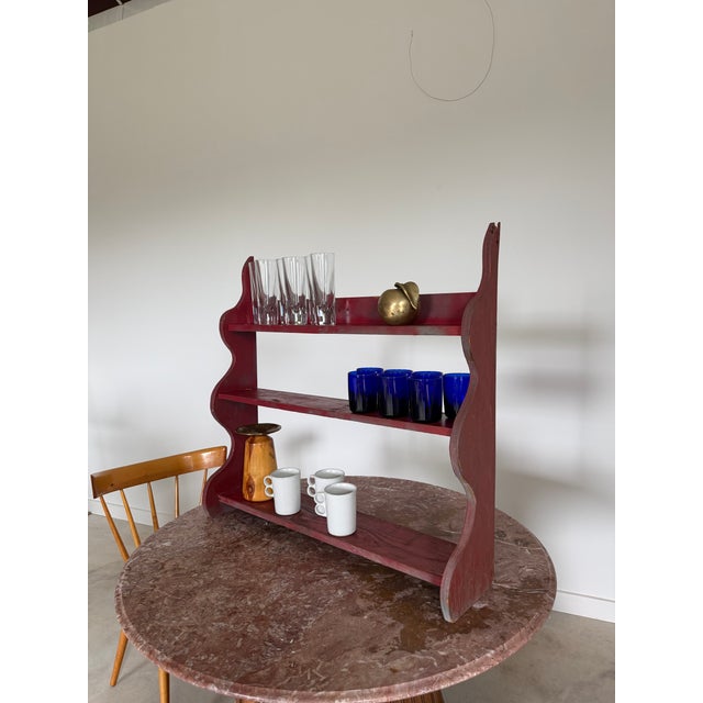 Primitive Folk Art Sculptural Wall Shelf in Red Paint For Sale - Image 17 of 18