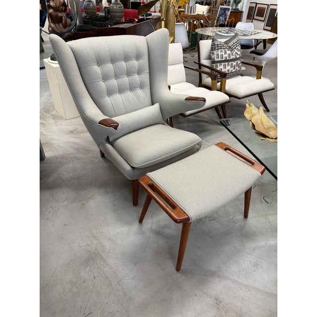 Early 20th Century Hans Wegner Papa Bear Chair and Ottoman by AP Stolen Reupholstered For Sale - Image 9 of 17
