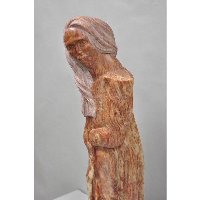 Vintage Seymour Shuren Modern Carved Pink Marble Tall Woman Figure Sculpture For Sale - Image 13 of 18