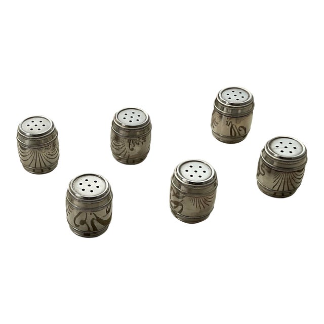 1970s Individual Salt Shakers, Barrel Shape - Set of 6 For Sale
