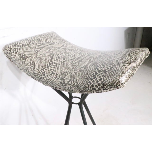 Set of Three Mid 20th Century Swivel Bar Stools in New Faux Python Vinyl Upholstery For Sale - Image 12 of 18