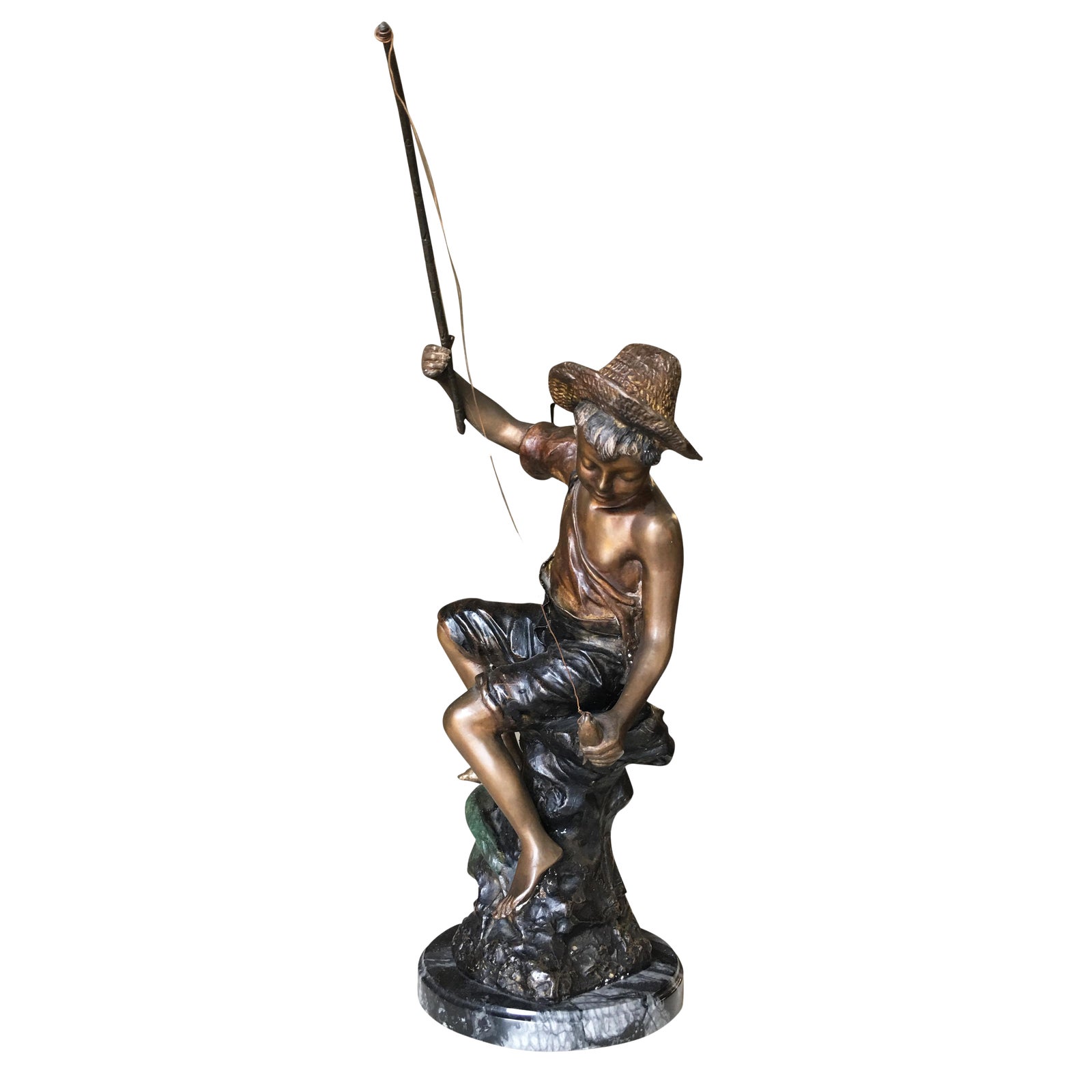 Bronze "Boy Fishing" Figurine by Goldscheider Chairish