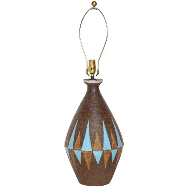 1950s Aldo Londi Cocoa & Pale Blue Ceramic Table Lamp For Sale - Image 12 of 12