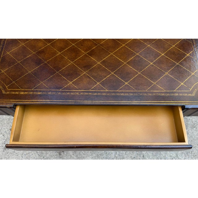 Leather Faux Book Table With Metal Tapered Legs - Maitland Smith Style For Sale - Image 10 of 12