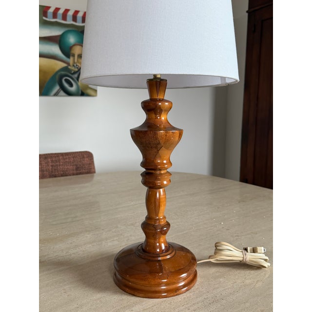 Brown Charming Carved Wood Turned Lamp For Sale - Image 8 of 10