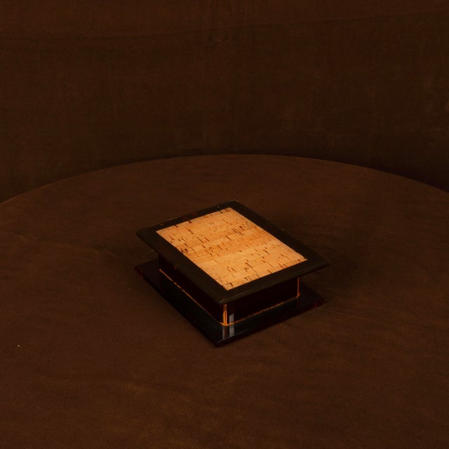 Italian Smoked Acrylic Glass and Natural Cork Jewellery Box, 1970 For Sale - Image 3 of 18