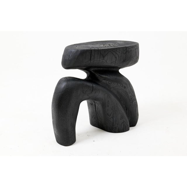 Sculptural Hardwood Stool in Charred Wood by Logniture For Sale - Image 14 of 16