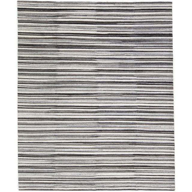 Wood 2020s Stripe Modern Apadana's Groove Handmade Bamboo/Silk Rug in Earthy Tones For Sale - Image 7 of 7