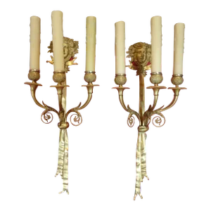 19th Century French Bronze Dore Sconces Art Nouveau, Pair