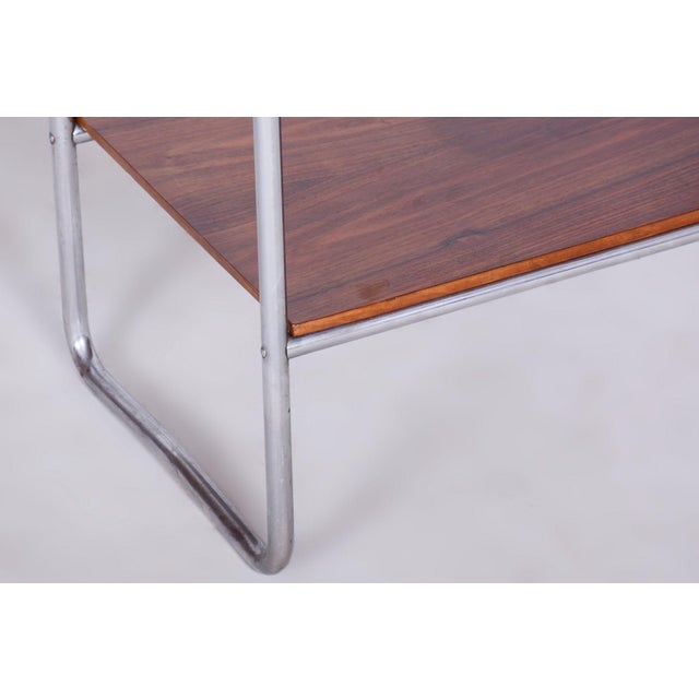 Czech Bauhaus Side Table in Walnut and Chrome-Plated Steel, 1930s For Sale - Image 9 of 10