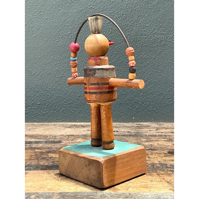 Brown Vintage Wood and Metal Figurative Found Object Sculpture For Sale - Image 8 of 12