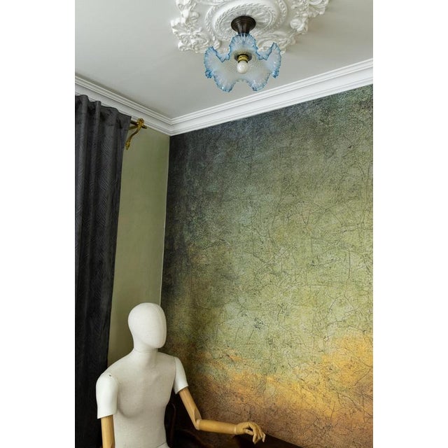 French Art Deco Blue and White Opalescent Ruffled Glass Ceiling Light, 1930s For Sale - Image 14 of 18