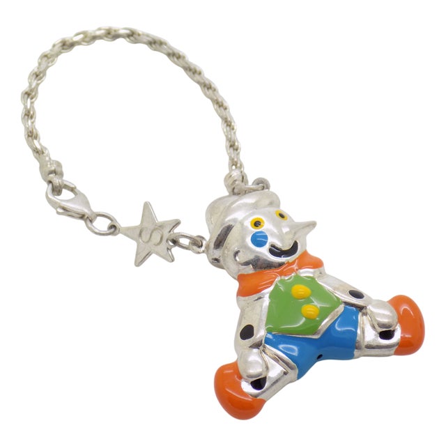 Vintage Italian Handmade Sterling Silver 925 Children Bracelet with Large Pinocchio Pendant, 1980s For Sale