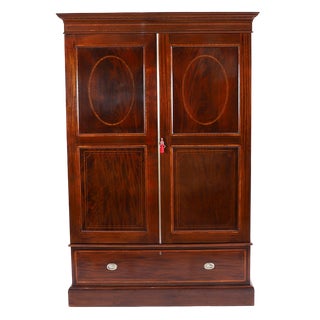 Antique English George III Revival Flame Mahogany Wardrobe, 1880 For Sale
